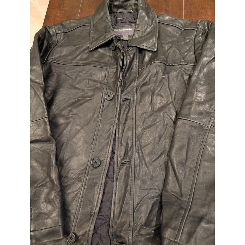 Perry Ellis Portfolio Lambskin Leather Jacket/Coat, Quilted Lining Brn, Men's L - Picture 4 of 7